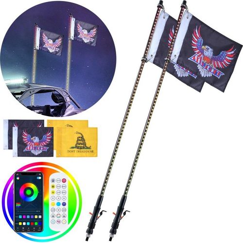 LED Piskelys 2 STK 3FT RGB Antenne Lichter mit Fernbedienung, App-gesteuerte, perfekt für ATV, UTV und RZR