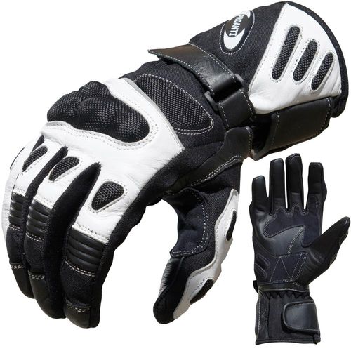 Motorradhandschuhe PROANTI Gr. L, schwarz-weiß (weiß, schwarz), Handschuhe, L, Obermaterial: 60% Rindsleder, 30% Nylon, 10% Polyester. Innenfutter: 100% Polyester, aus Leder/Cordura