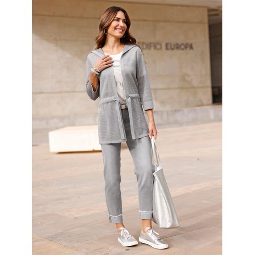 Strickjacke CLASSIC BASICS, Damen, Gr. 46, grau (steingrau), 82% Polyacryl, 11% Polyester, 7% metallisierte Fasern, unifarben, Strickjacken