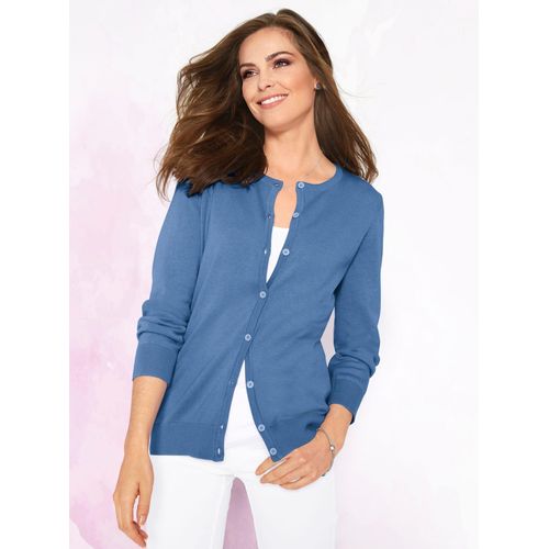 Strickjacke CLASSIC BASICS, Damen, Gr. 46, blau, 100% Baumwolle, unifarben, figurumspielend, Langarm, Strickjacken, Topseller