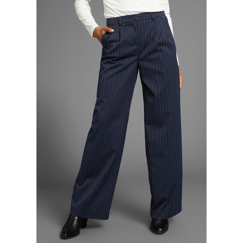 Anzughose LAURA SCOTT, Damen, Gr. 44, N-Gr, blau (dunkelblau), Web, Obermaterial: 65% Polyester, 33% Viskose, 2% Elasthan, Nadelstreifen, feminin, weit lang, Hosen, mit Nadelstreifen