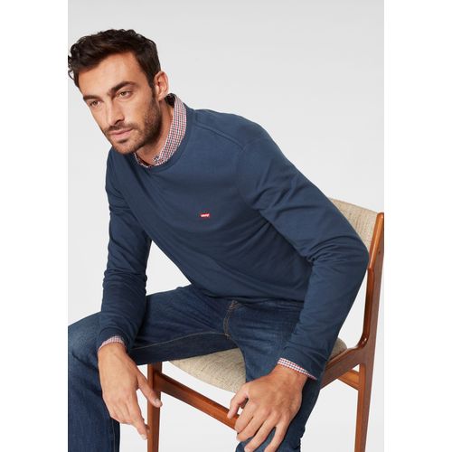 Langarmshirt LEVI'S, Herren, Gr. XL, blau (navy), Jersey, Obermaterial: 100% Baumwolle, casual, normal, Rundhals, Langarm, Shirts, mit Logo-Applikation