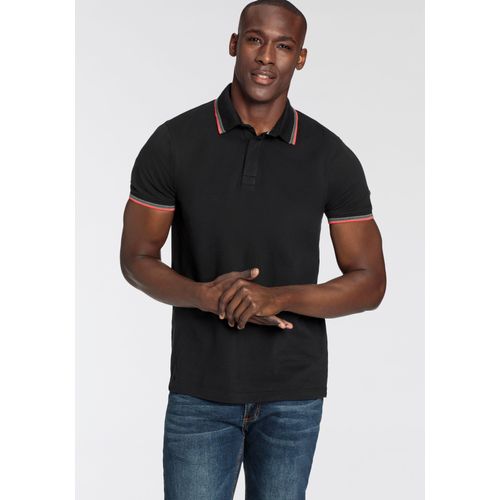 Poloshirt BRUNO BANANI, Herren, Gr. L (52/54), schwarz, Piqué, Obermaterial: 95% Baumwolle, 5% Elasthan, unifarben, schmal, Bündchen, Shirts, Kurzarm, schmal geschnitten, Colourblocking-Optik