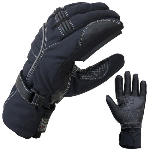 Motorradhandschuhe PROANTI Gr. XL, schwarz, Handschuhe, XL, Obermaterial: 45% Rindsleder, 40% Nylon, 10% Polyester, 5% Polyurethan. Innenfutter: 100% Polyester, Winter Regenhandschuhe mit Visierwischer, wasserdicht
