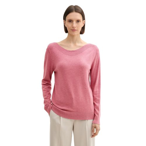 Longpullover TOM TAILOR, Damen, Gr. XL (42), rosa (wine rose melange), Obermaterial: 85% Viskose, 15% Polyamid, meliert, casual, regular fit taillenbedeckt, U-Boot-Ausschnitt, Langarm Rippbündchen, Pullover, mit Rippbündchen