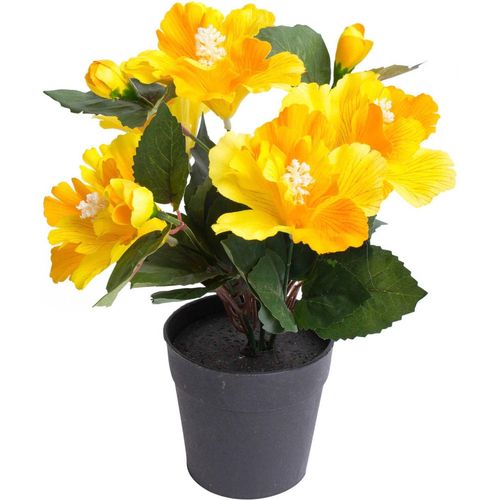 Kunstblume BOTANIC-HAUS "Hibiskus im Topf", gelb, B:20cm H:27cm T:20cm Ø:20cm, Kunststoff, Kunstpflanzen