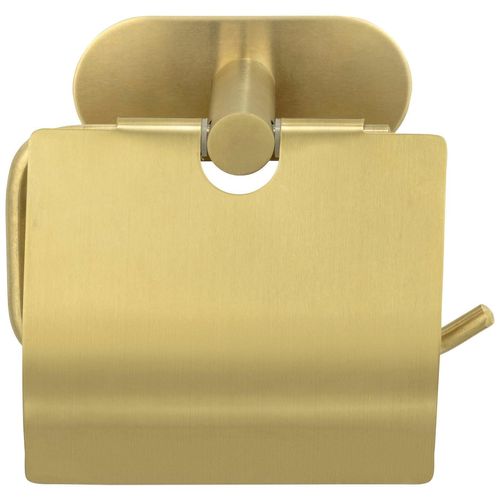 Toilettenpapierhalter WENKO "Turbo-Loc", gold, B:14cm H:12,5cm L:7cm, Edelstahl, Toilettenpapierhalter, mit Deckel, Befestigen ohne Bohren