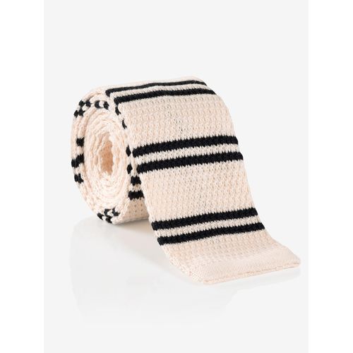 Krawatte CINQUE, Damen, beige, Strick, Baumwolle, gestreift, unifarben mit Farbeinsatz, elegant, Krawatten, mit zeitlosem Streifenmuster