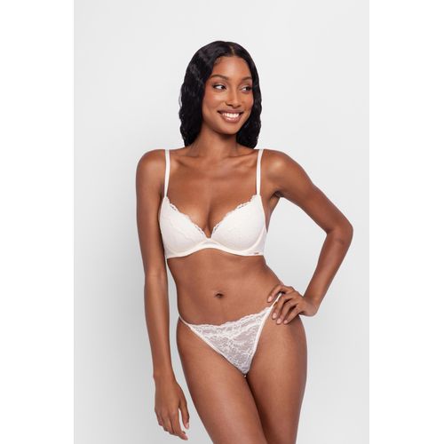String DORINA, Damen, Gr. S, beige (ivory), Spitze, Obermaterial: 85% Polyamid, 15% Elasthan, unifarben, körpernah, Unterhosen, durchgehende Spitze mit Spitzenbesatz