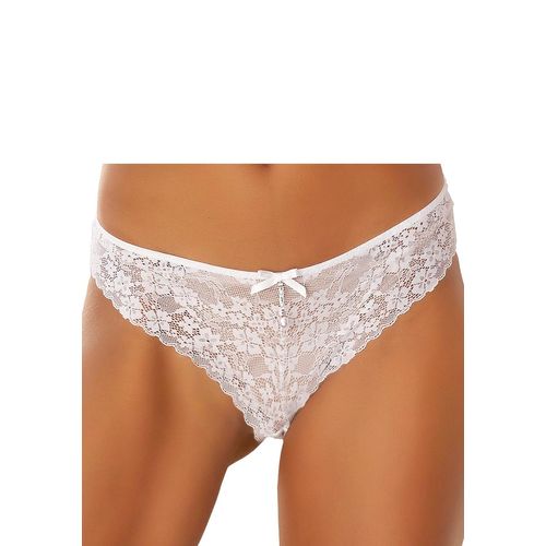 String LASCANA, Damen, Gr. 40/42, weiß, Microtouch, Obermaterial: 88% Polyamid, 12% Elasthan, figurbetont, Unterhosen, rundherum aus floraler Spitze, Dessous