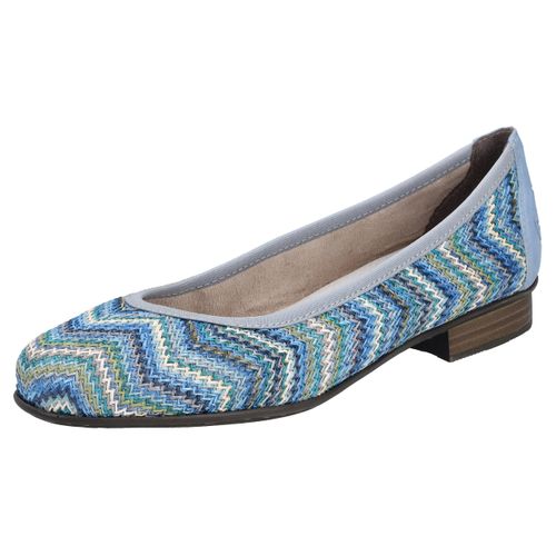 Ballerina RIEKER, Damen, Gr. 38, blau (blau multi), Bast, Lederimitat, klassisch, Schuhe, Slipper, Schlupfschuh, Pumps mit weicher Innensohle