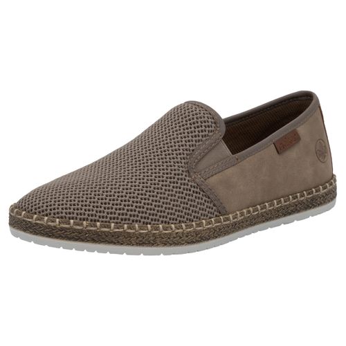 Espadrille RIEKER, Herren, Gr. 41, grau (fango), Nubuklederimitat, Textil, sportlich, Schuhe, Slipper, Strandschuh, Sommerschuh mit Stretcheinsätzen
