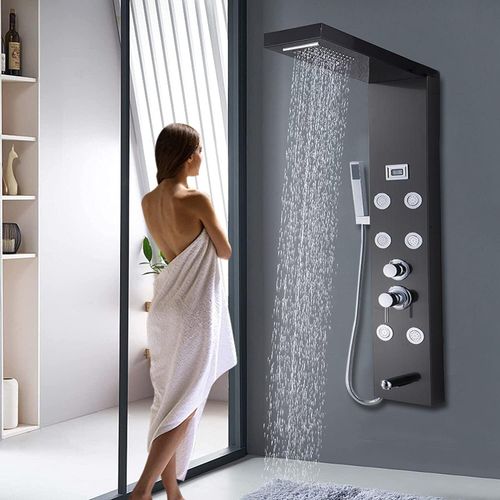 Duschpaneel mit Armatur 6 Funktionen mit Temperaturanzeige, Regendusche, Massagedüsen, Handbrause, Wanneneinlauf, Duschamature Duschsäule Duschset