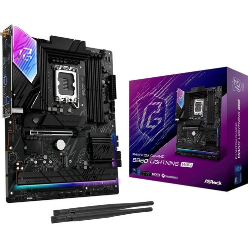 ASRock Phantom Gaming B860 LIGHTNING WiFi - Motherboard - ATX - LGA1851-Sockel - B860 Chipsatz - USB4, USB-C 3.2 Gen 2x2, USB 3.2 Gen 2, USB 3.2 Gen 1 - 2.5 Gigabit LAN, Wi-Fi 6E, Bluetooth - Onboard-Grafik (CPU erforderlich)