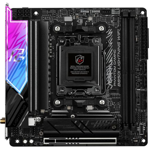 ASRock Phantom Gaming B850I LIGHTNING WIFI - Motherboard - Mini-ITX - Socket AM5 - AMD B850 Chipsatz - USB-C 3.2 Gen2, USB-C 3.2 Gen 1, USB 3.2 Gen 2, USB 3.2 Gen 1 - Wi-Fi 6E, Bluetooth, 2.5 Gigabit LAN - Onboard-Grafik (CPU erforderlich)