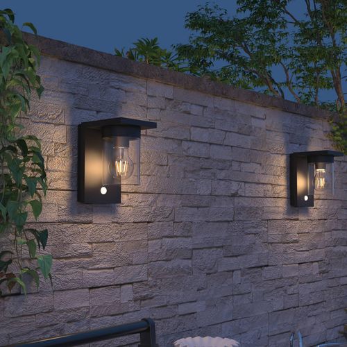 Calex Solar-LED-Außenwandleuchte Asti, Sensor, IP44, schwarz