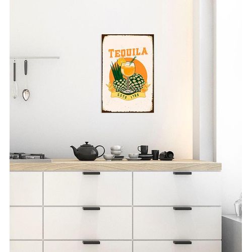 queence Metallbild »Tequila«, Schriftzüge-Schriftzug-Ananas, (1 St.), Stahlschilder