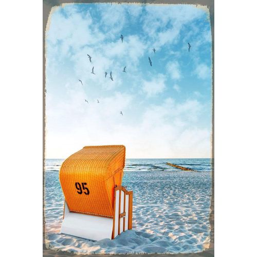 queence Metallbild »Strandkorb«, Strand-Strand-Tiere, (1 St.), Stahlschild, Blechschild, Strandkorb Fernweh, Sylt