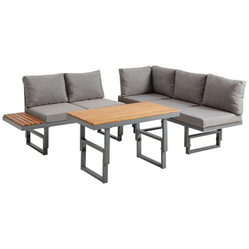 Ambia Garden Loungegarnitur , Grau , Holz, Metall , Akazie , massiv , 110x45-63x48 cm , Tisch höhenverstellbar, UV-beständig , Loungemöbel,