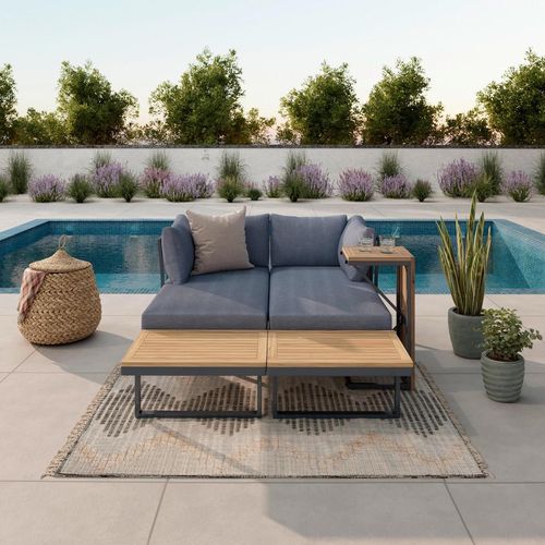 Ambia Garden Loungegarnitur Teakholz , Teak, Dunkelgrau , Holz, Metall , Teakholz , Hartholz , 56x70x60 cm , wetterbeständig , Loungemöbel,