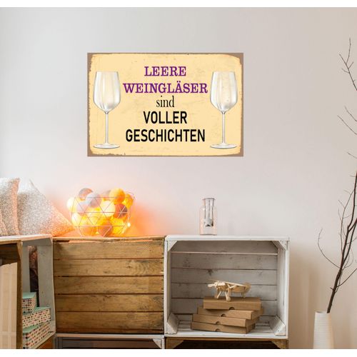queence Metallbild »Leere Weingläser«, Schriftzüge-Schriftzug-Getränke, (1 St.), Stahlschilder