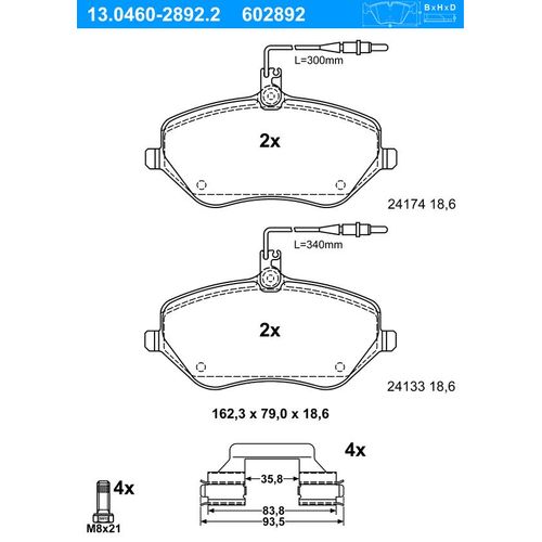 ATE Bremsbelagsatz, Scheibenbremse vorne rechts links mit Zubehör für PEUGEOT CITROËN 425348 425337 425480 13.0460-2892.2 Image