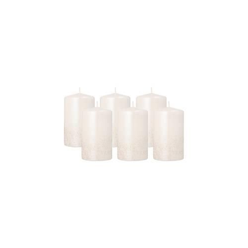 Stumpenkerze Papstar Safe Candle, bis zu 36 h, selbstlöschend, Ø 60 x H 100 mm, Paraffin, perlmuttweiß, 6 Stück