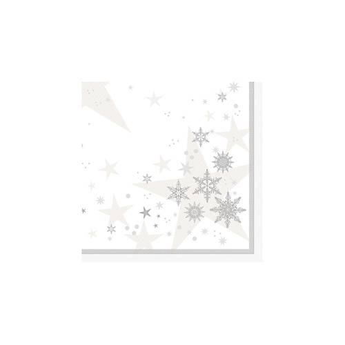 Servietten Papstar ROYAL Collection Stars & Snowflakes, Stoffoptik, 1/4 Falz, B 400 x H 400 mm, FSC®-Papier, weiß, 20 Stück