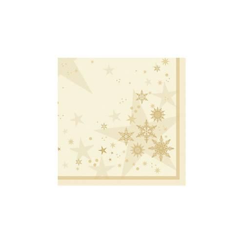 Servietten Papstar ROYAL Collection Stars & Snowflakes, Stoffoptik, 1/4 Falz, B 400 x H 400 mm, FSC®-Papier, champagnerfarben, 20 Stück