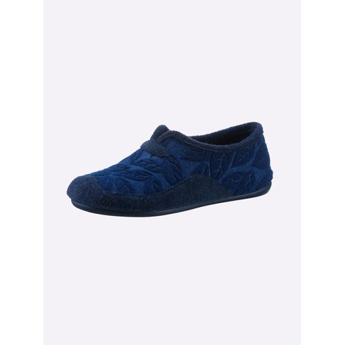 Hausschuh WALDLÄUFER, Damen, Gr. 38, blau (marine, geblümt), Filz, Schuhe