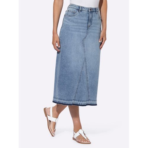 Jeansrock HEINE, Damen, Gr. 44, blau (blau, bleached), 95% Baumwolle, 3% Polyester, 2% Elasthan, unifarben, wadenlang, Röcke