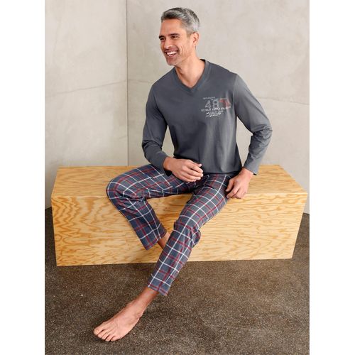 Schlafanzug COMTE, Herren, Gr. 48/50, anthrazit, rot, kariert, 100% Baumwolle, Homewear-Sets