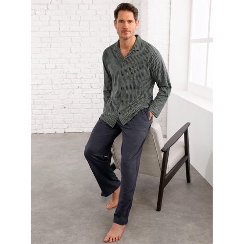 Schlafanzug NORMANN, Herren, Gr. 44/46, anthrazit, reseda, bedruckt, 100% Baumwolle, Homewear-Sets