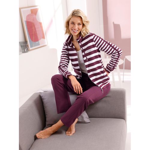 Hausanzug HAJO, Damen, Gr. 20/21, burgund, weiß, geringelt, 62% Baumwolle, 38% Polyester, Homewear-Sets