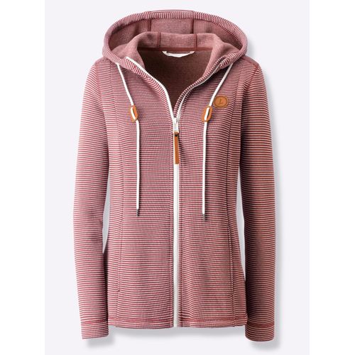 Fleecejacke CASUAL LOOKS, Damen, Gr. 38, rotbraun, ecru, geringelt, 100% Polyester, gemustert, gestreift, mehrfarbig, Langarm, Jacken