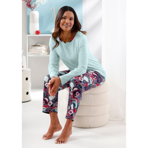 Schlafanzug COMTESSA, Damen, Gr. 52/54, zartmint, marine, bedruckt, 100% Baumwolle, Homewear-Sets