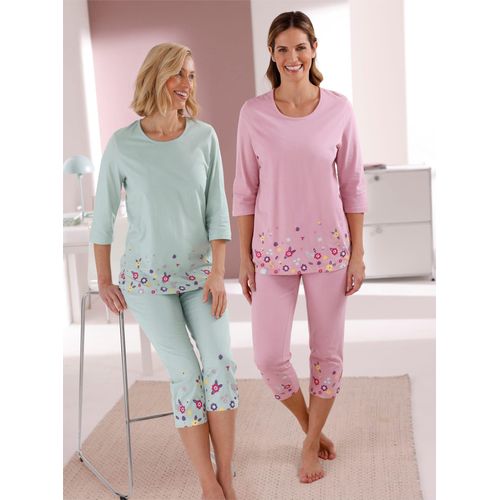 Schlafanzug WÄSCHEPUR, Damen, Gr. 40/42, kalkmint, bedruckt, rosé, bedruckt, 100% Baumwolle, Homewear-Sets