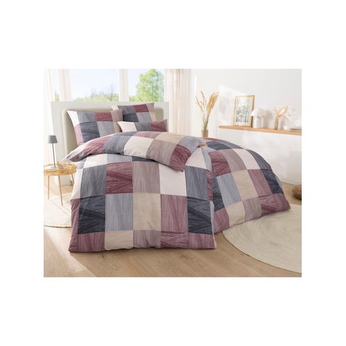Bettwäsche IRISETTE Gr. 1, grau, malve, bedruckt, B/L: 135cm x 200cm, 2-teilige Garnitur St., 2-teilige Garnitur St., Feinbiber, B/L: 80cm x 80cm, Feinbiber, 100% Baumwolle, Bettwäsche