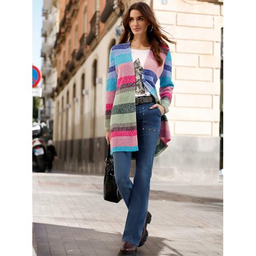 Strickjacke CLASSIC BASICS, Damen, Gr. 42, grün (khaki, pink, gemustert), 100% Polyacryl, gemustert, mehrfarbig, Strickjacken