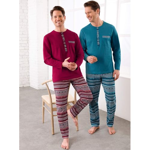 Schlafanzug WÄSCHEPUR, Herren, Gr. 52/54, dunkelrot, marine, topas, marine, 100% Baumwolle, Homewear-Sets