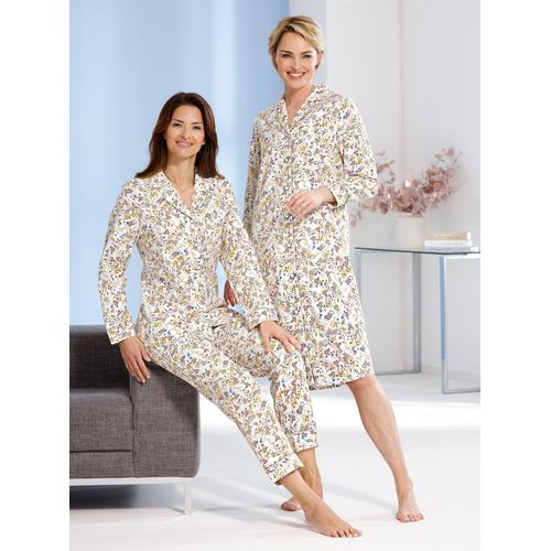 Schlafanzug WÄSCHEPUR, Damen, Gr. 36/38, champagner, mittelblau, bedruckt, 100% Baumwolle, Homewear-Sets