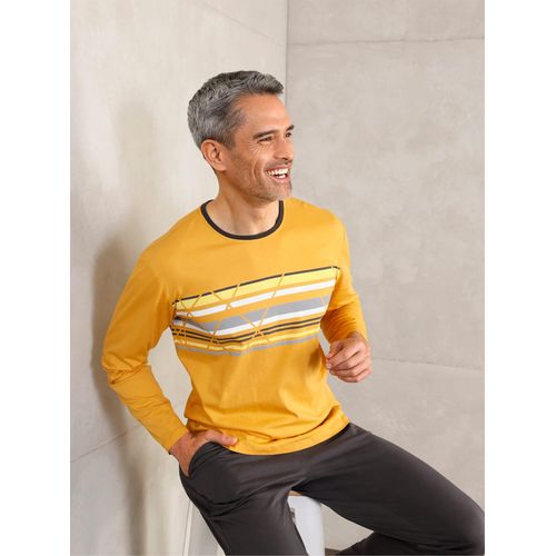 Schlafanzug WÄSCHEPUR, Herren, Gr. 56/58, ocker, graphit, 100% Baumwolle, Homewear-Sets