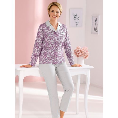 Schlafanzug WÄSCHEPUR, Damen, Gr. 44/46, steingrau, hellgrau, bedruckt, 100% Baumwolle, Homewear-Sets