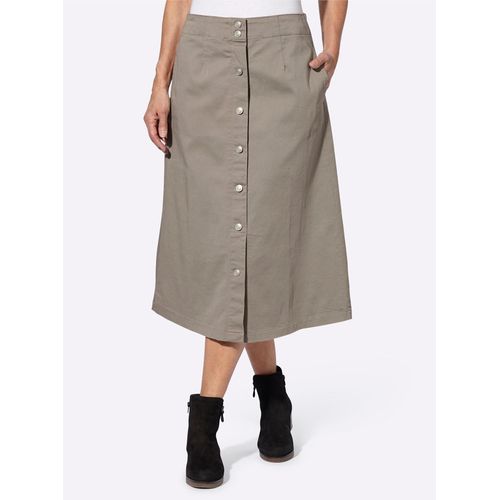 Jeansrock CLASSIC BASICS, Damen, Gr. 46, grau (taupe), 81% Baumwolle, 17% Polyester, 2% Elasthan, 97% Baumwolle, 3% Elasthan, unifarben, wadenlang, Röcke
