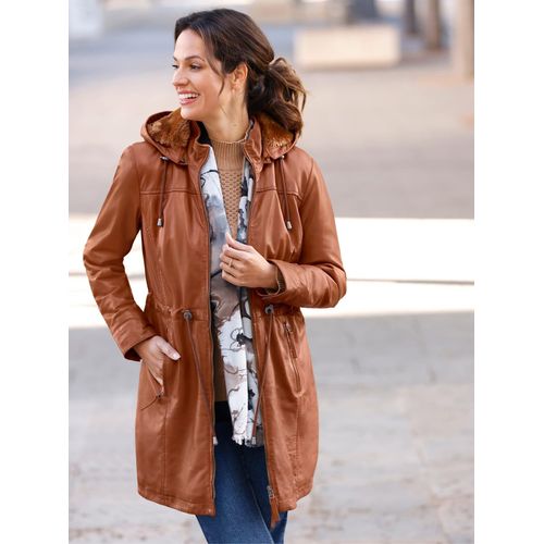 Lederjacke MAINPOL, Damen, Gr. 52, braun (cognac), 100% Lammnappaleder, Pelzimitat:100% Polyester, unifarben, Langarm, Jacken