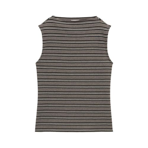 TOM TAILOR Damen Jacquard Top mit Stehkragen, schwarz, Gestreift, Gr. L