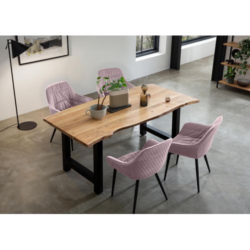 Essgruppe SALESFEVER, rosa (natur, rose, schwarz, rose, schwarz), Samt, 160-85, Massivholz, Polyester, Metall, Sitzmöbel-Sets, Massivholz geölt und zweifach gewachst