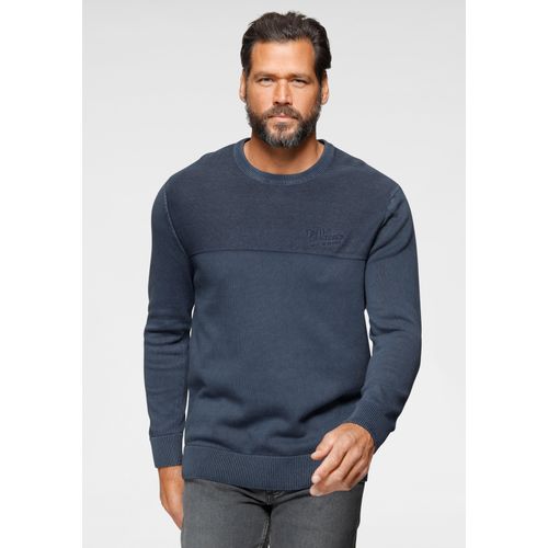 Rundhalspullover ARIZONA, Herren, Gr. L (52/54), blau (blau, stone, washed), Feinstrick, Obermaterial: 100% Baumwolle, unifarben, casual, normal, Rundhals, Langarm Rippstrickbündchen, Pullover, in gewaschener Qualität