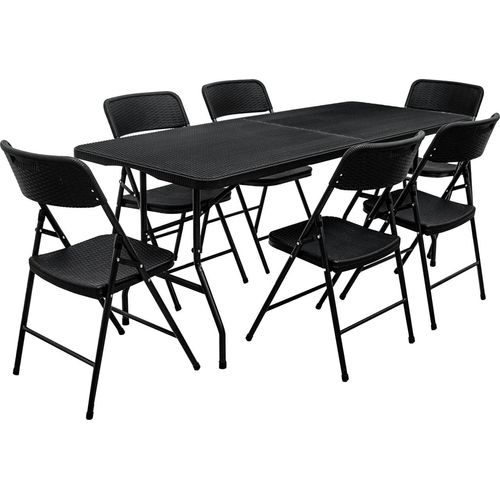 Gartenmöbel Set in Rattan Optik - 180 cm Tisch mit 6 Stühlen Sitzgruppe Klappbar