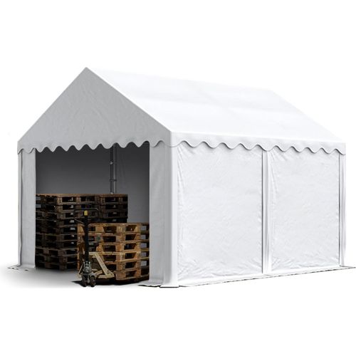 Lagerzelt 4x4 m Industriezelt Unterstand PVC Plane 750 N weiß mit Bodenrahmen